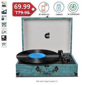 WIRELESS RECORD PLAYER WITH SPEAKERS AND TURNTABLE